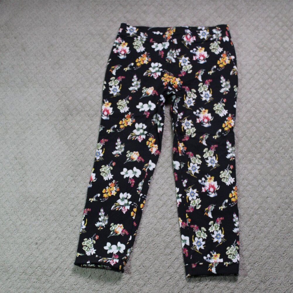Jules & Leopold Size M Black Floral Straight Leg Cuffed Pull On Pants